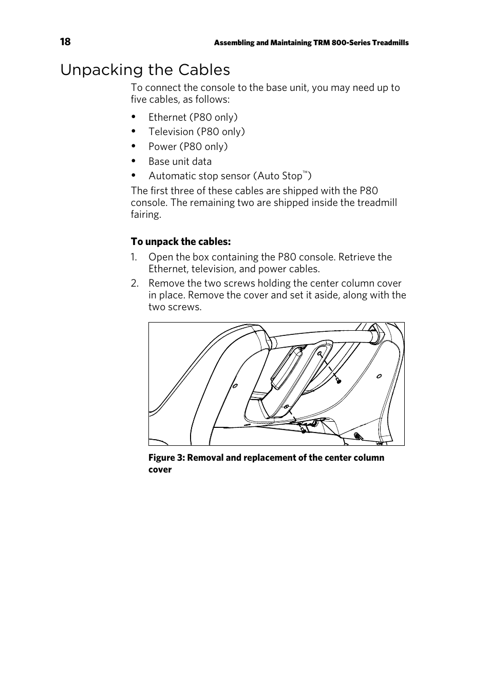 Unpacking the cables | Precor CONSOLE P80 User Manual | Page 80 / 124