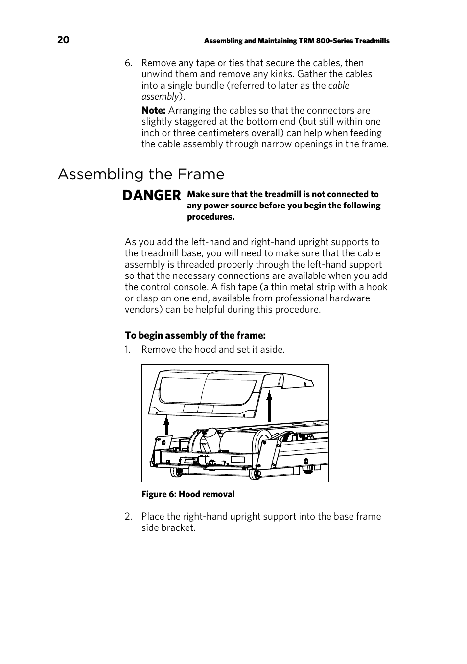 Assembling the frame, Assembling the frame danger | Precor CONSOLE P80 User Manual | Page 82 / 124