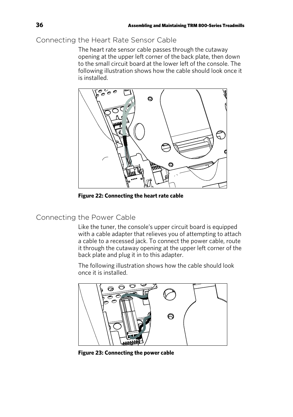 Connecting the heart rate sensor cable, Connecting the power cable | Precor CONSOLE P80 User Manual | Page 98 / 124