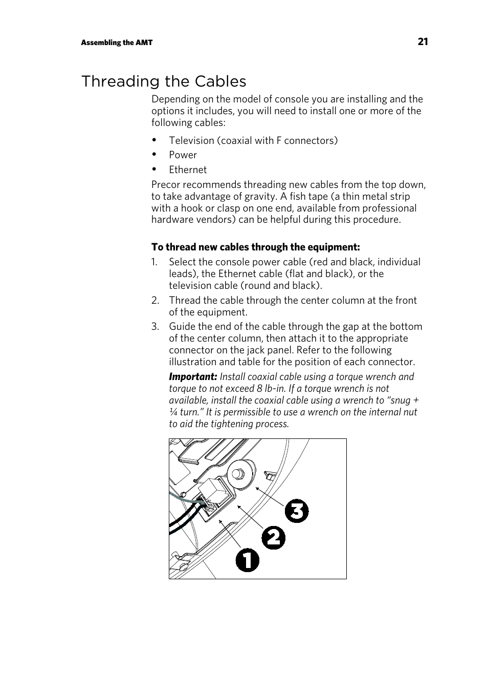 Threading the cables | Precor p20 User Manual | Page 71 / 104