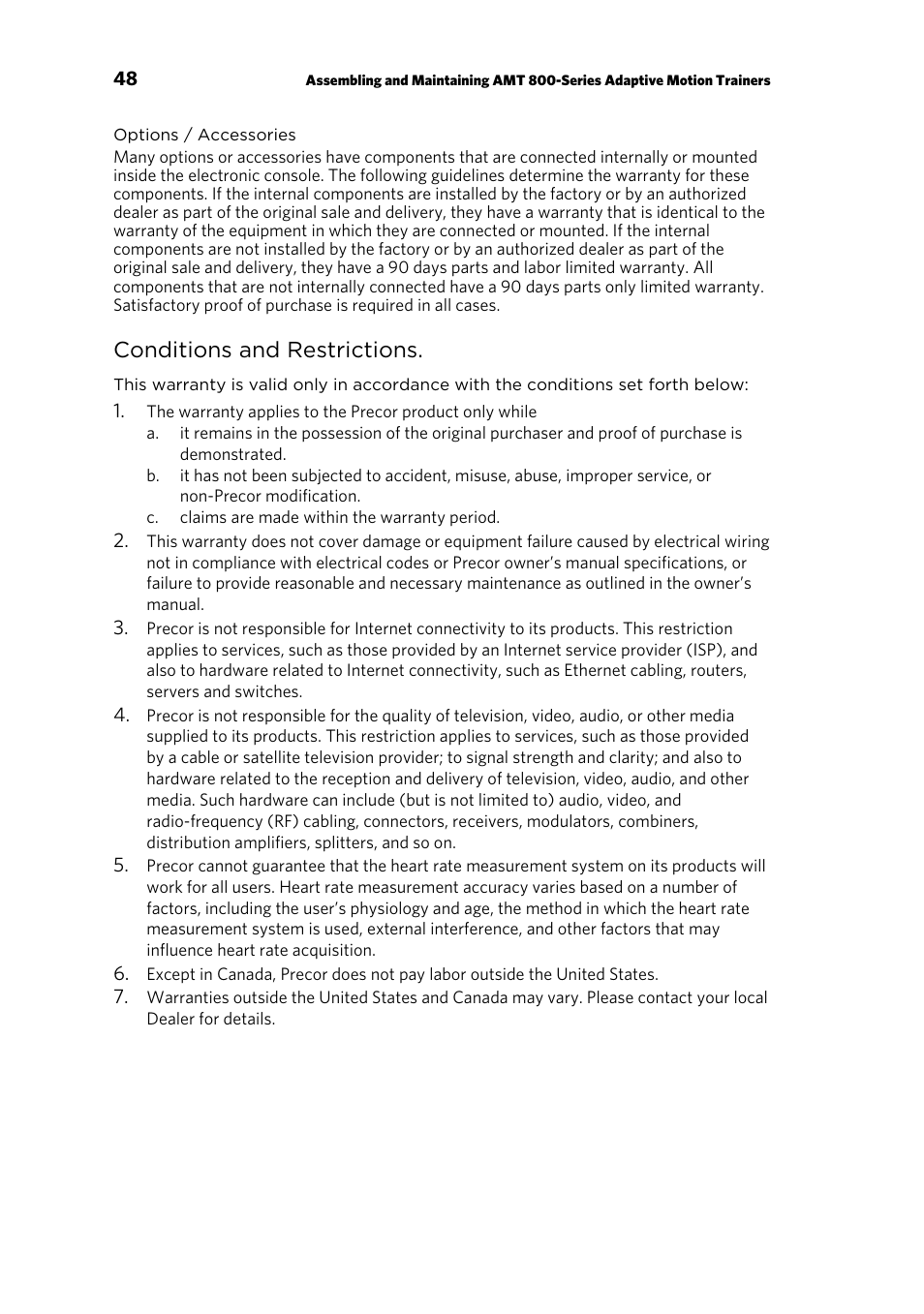 Conditions and restrictions | Precor p20 User Manual | Page 98 / 104