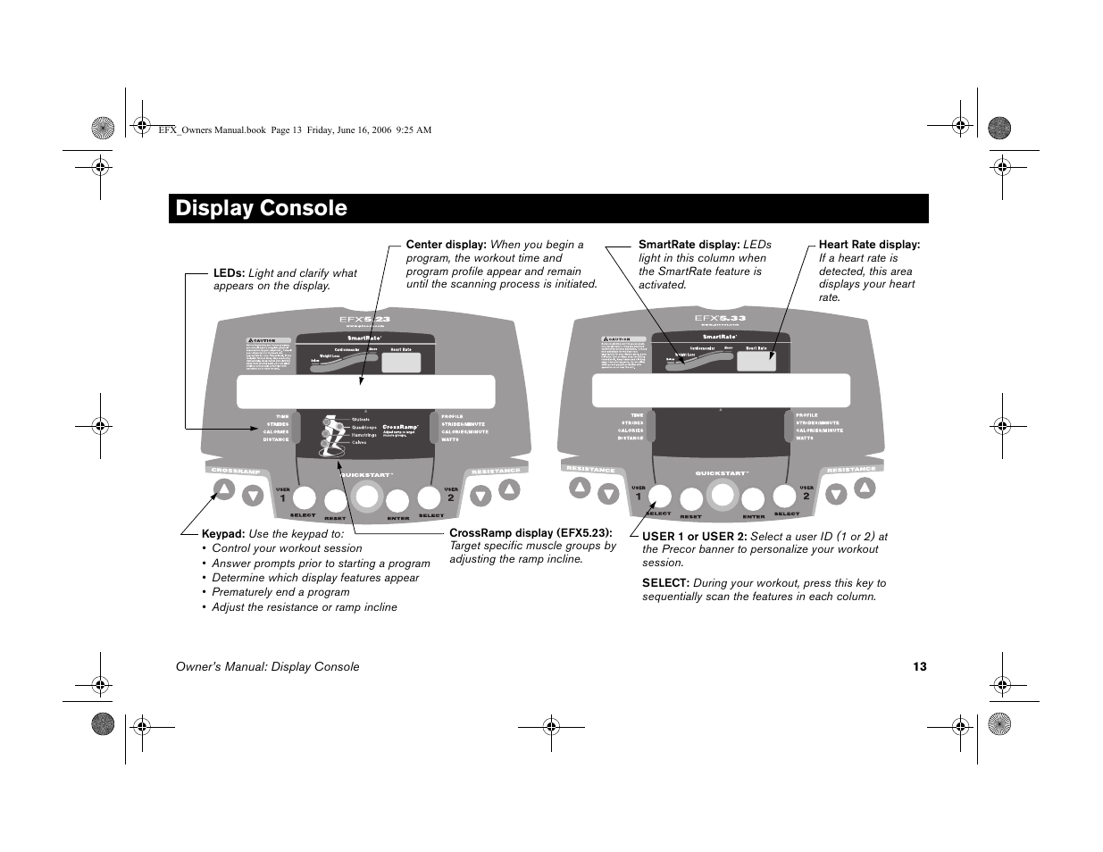 Display console | Precor 5.23 User Manual | Page 15 / 68