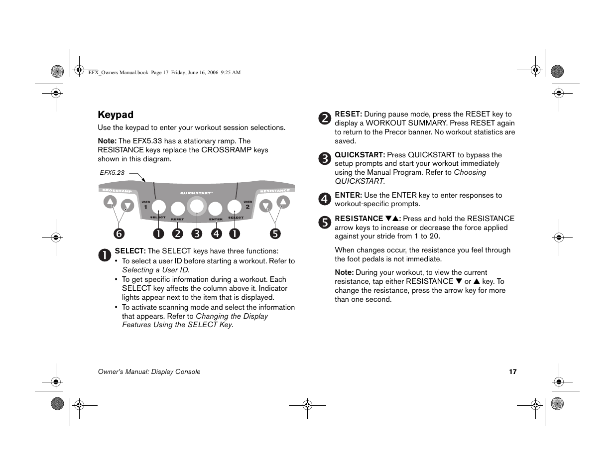Keypad | Precor 5.23 User Manual | Page 19 / 68