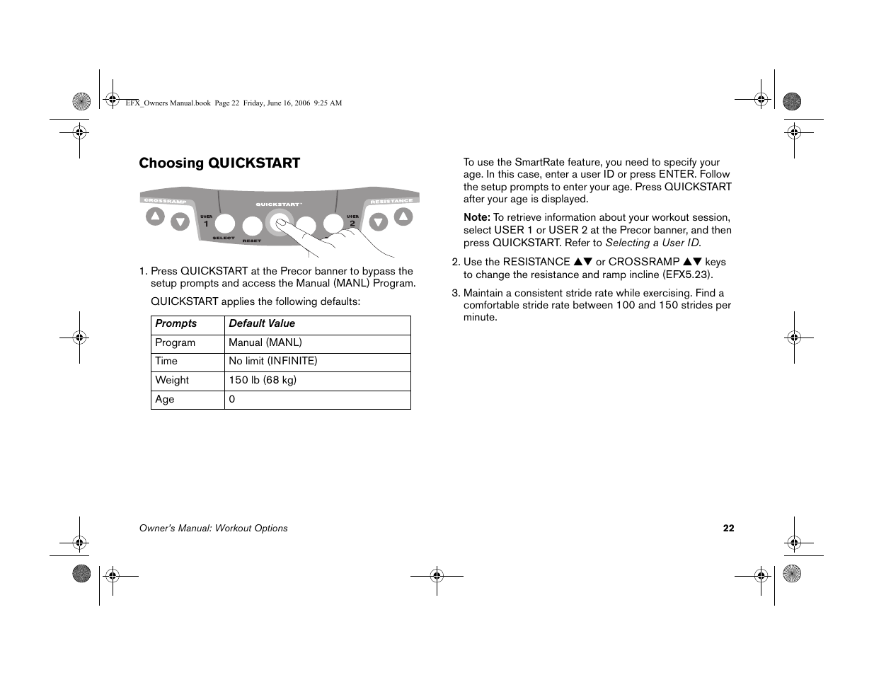 Choosing quickstart | Precor 5.23 User Manual | Page 24 / 68