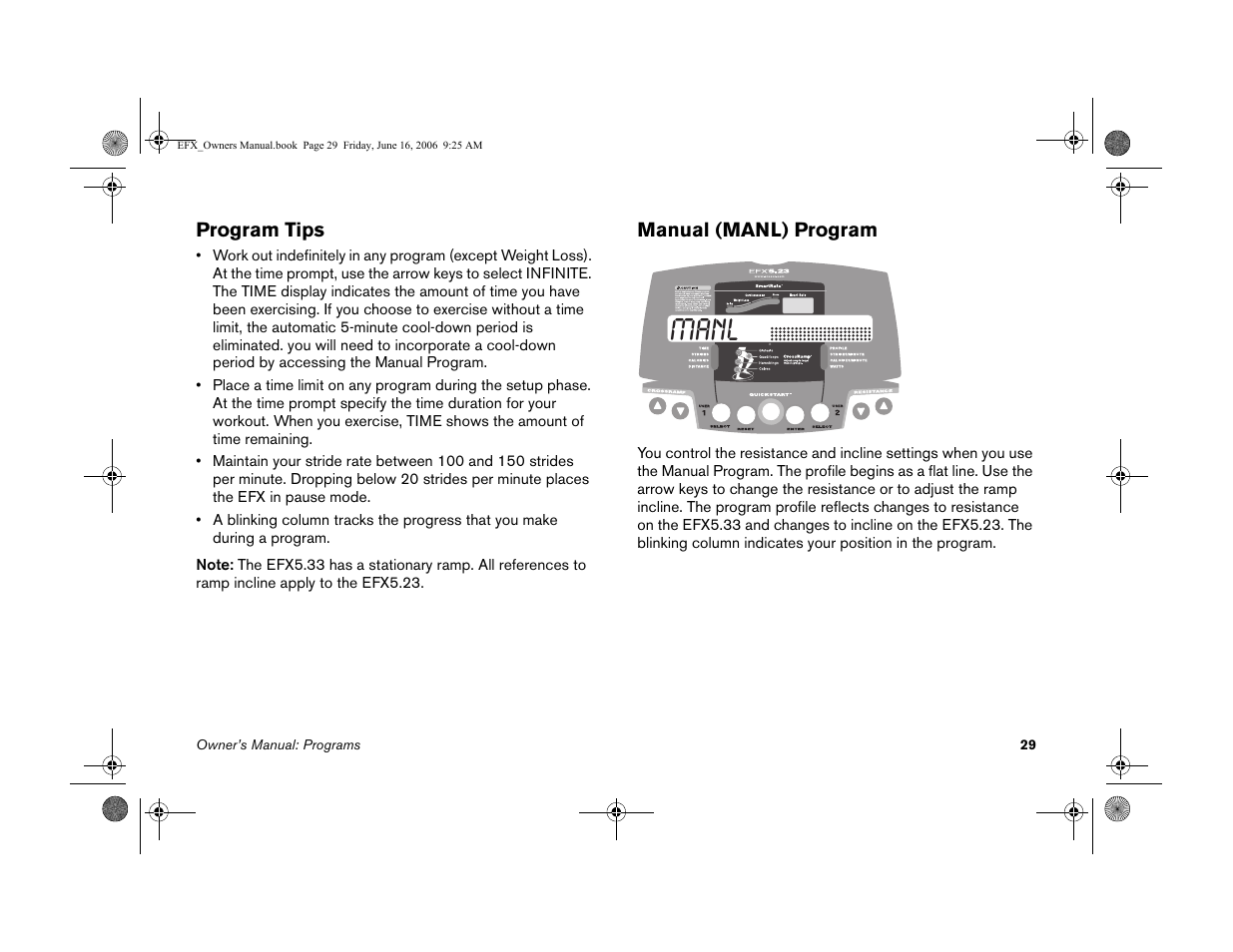 Program tips, Manual (manl) program, Program tips manual (manl) program | Manl | Precor 5.23 User Manual | Page 31 / 68