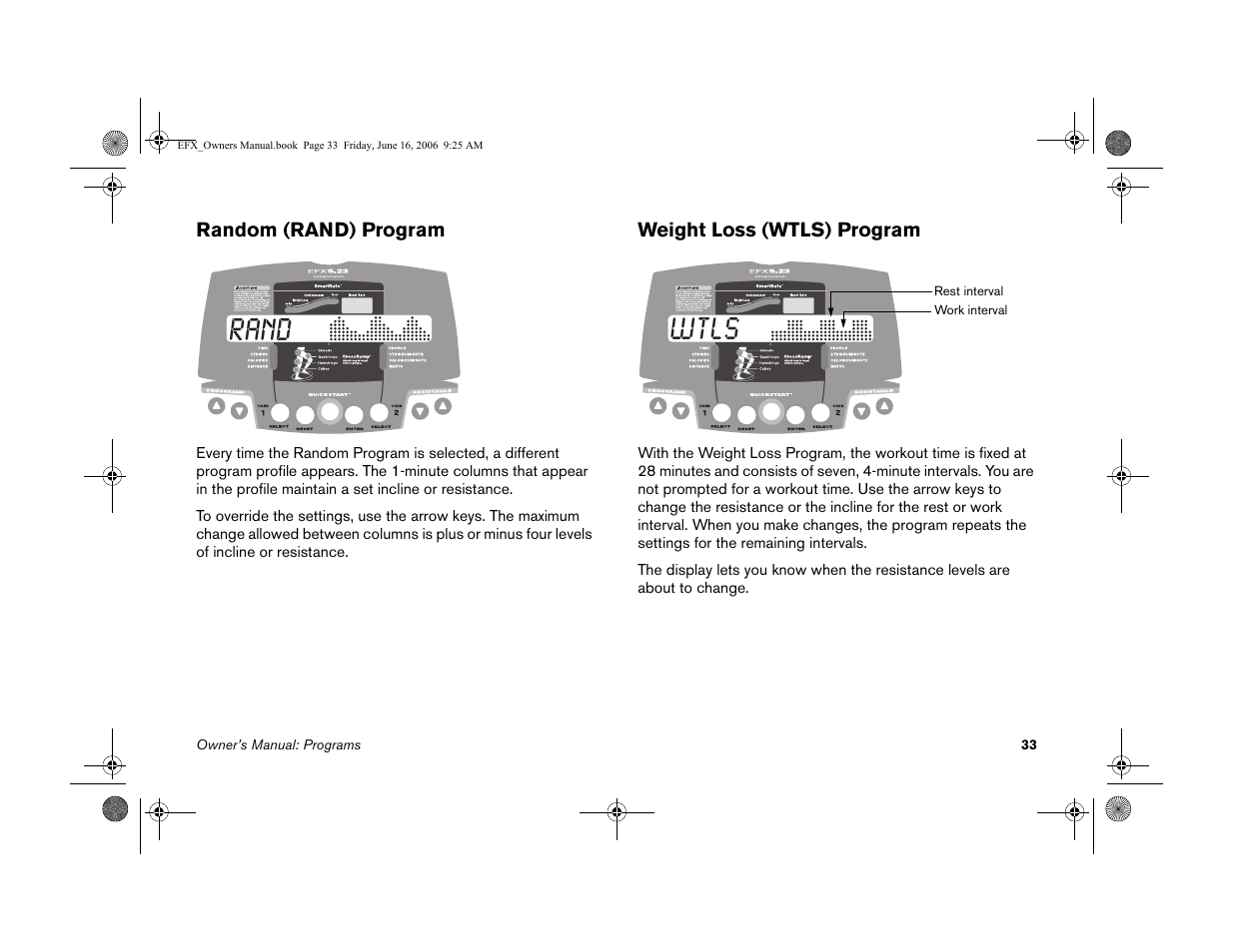Random (rand) program, Weight loss (wtls) program, Random (rand) program weight loss (wtls) program | Rand wtls | Precor 5.23 User Manual | Page 35 / 68