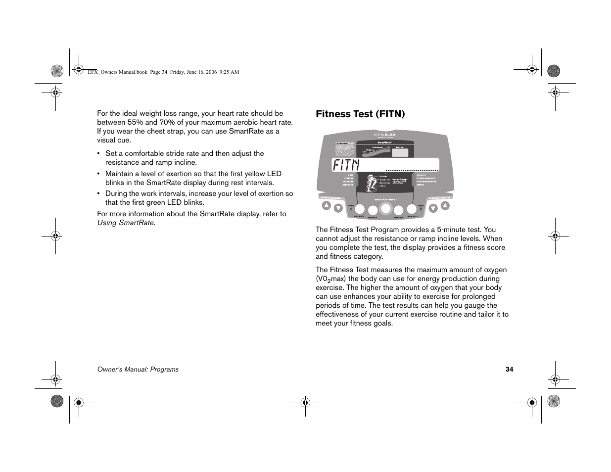 Fitness test (fitn), Fitn | Precor 5.23 User Manual | Page 36 / 68