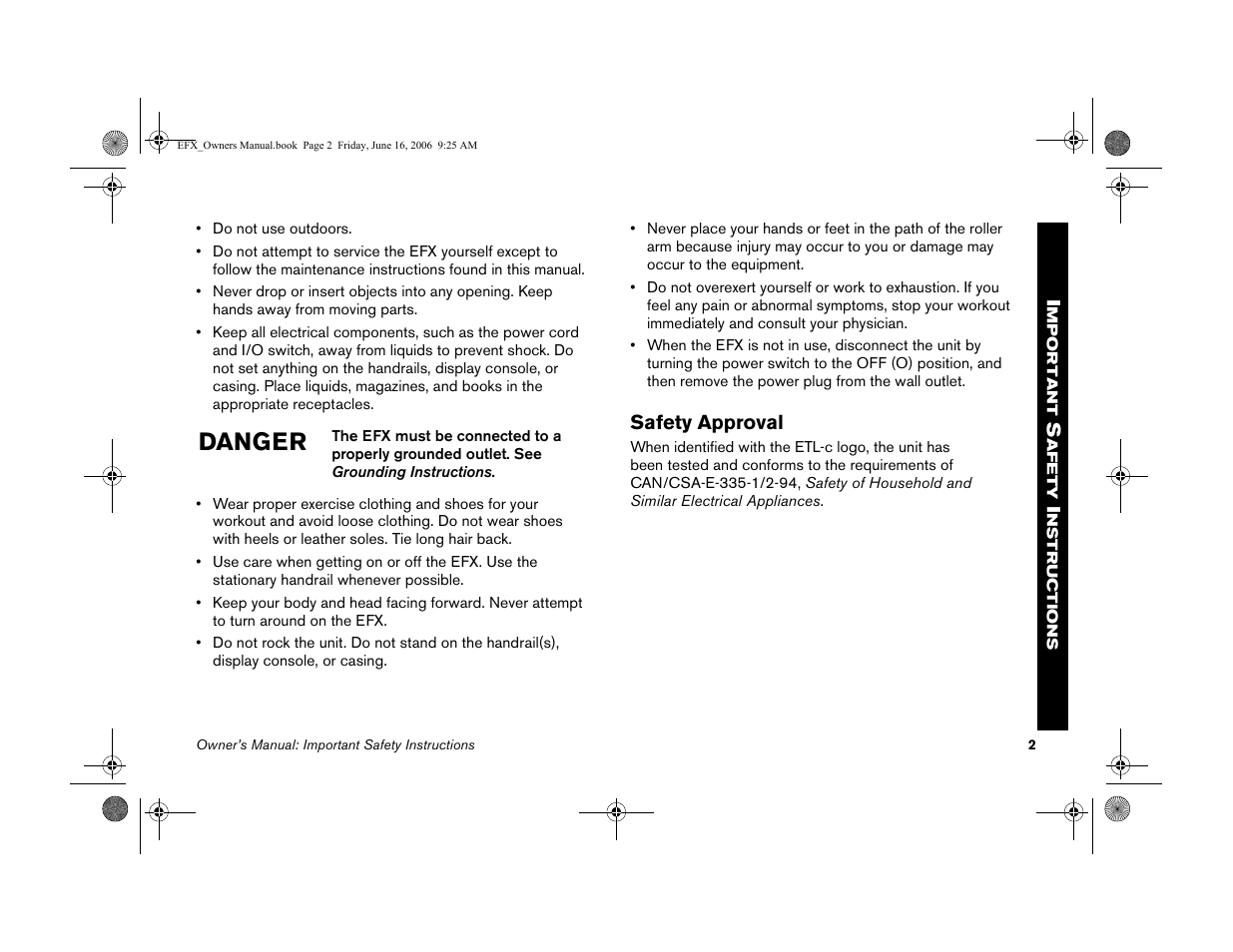 Safety approval, Danger | Precor 5.23 User Manual | Page 4 / 68