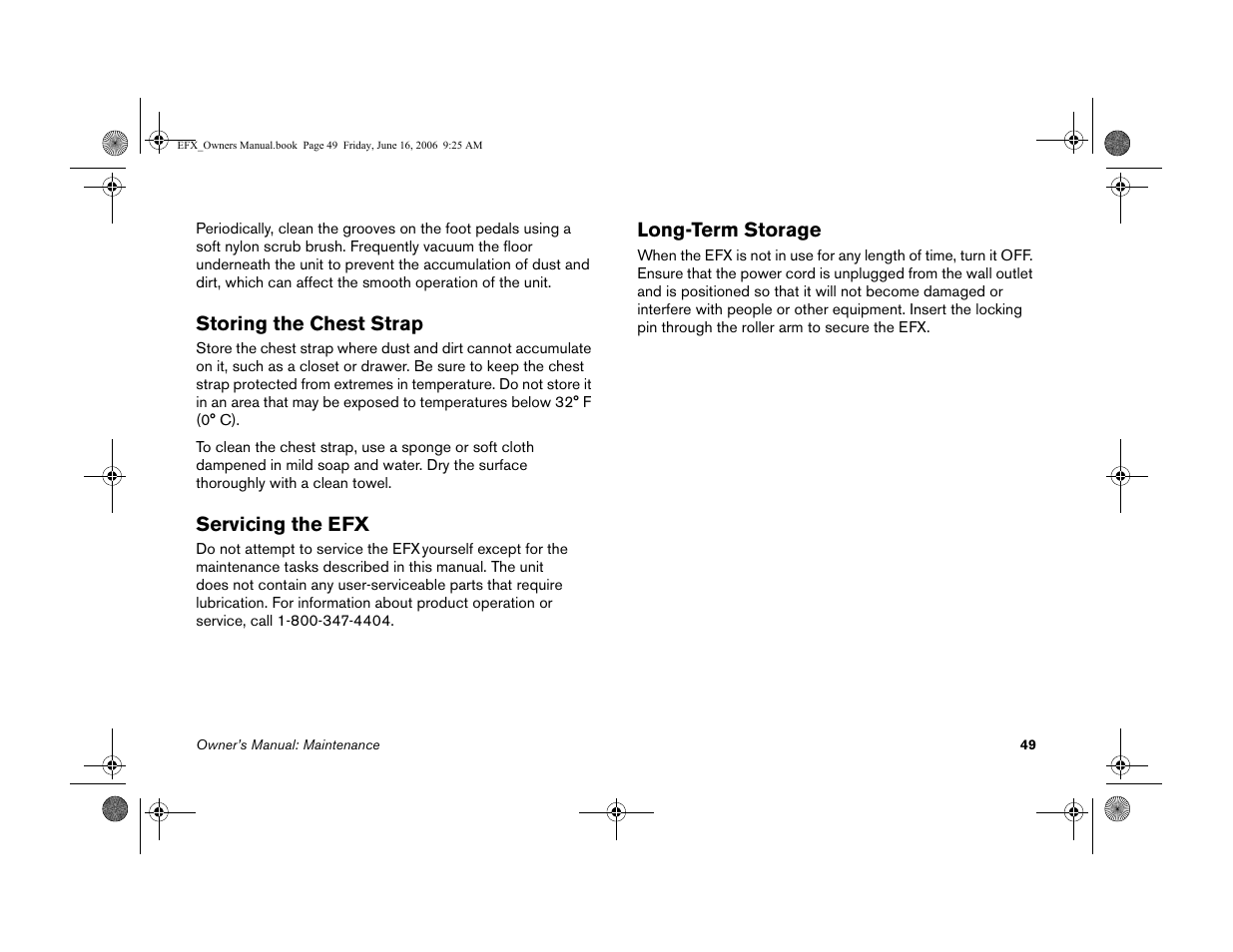 Storing the chest strap, Servicing the efx, Long-term storage | Precor 5.23 User Manual | Page 51 / 68