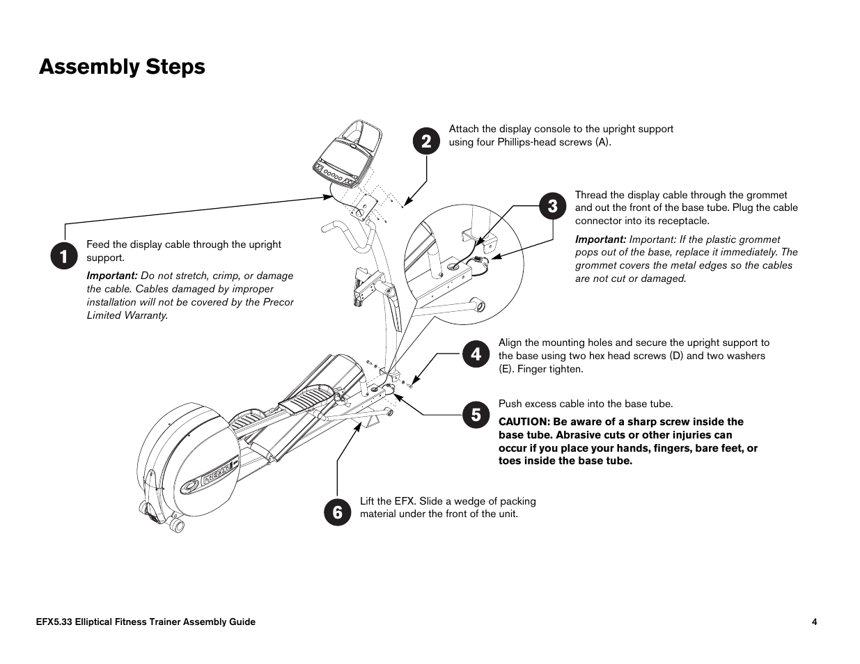 Assembly steps | Precor 5.23 User Manual | Page 64 / 68
