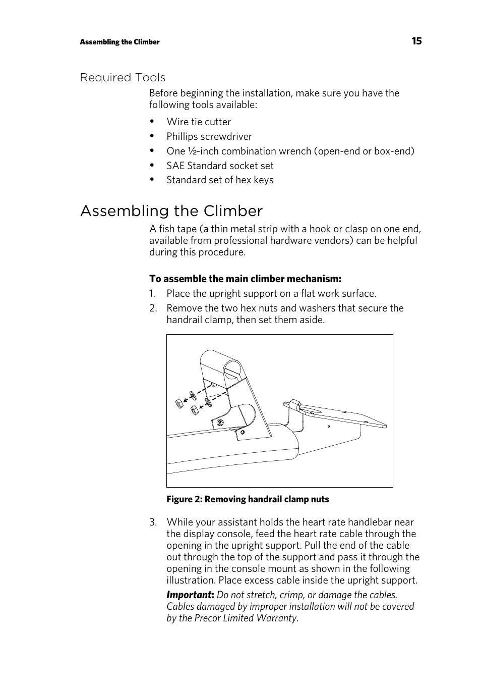 Required tools, Assembling the climber | Precor CLIMBER 835 User Manual | Page 17 / 44