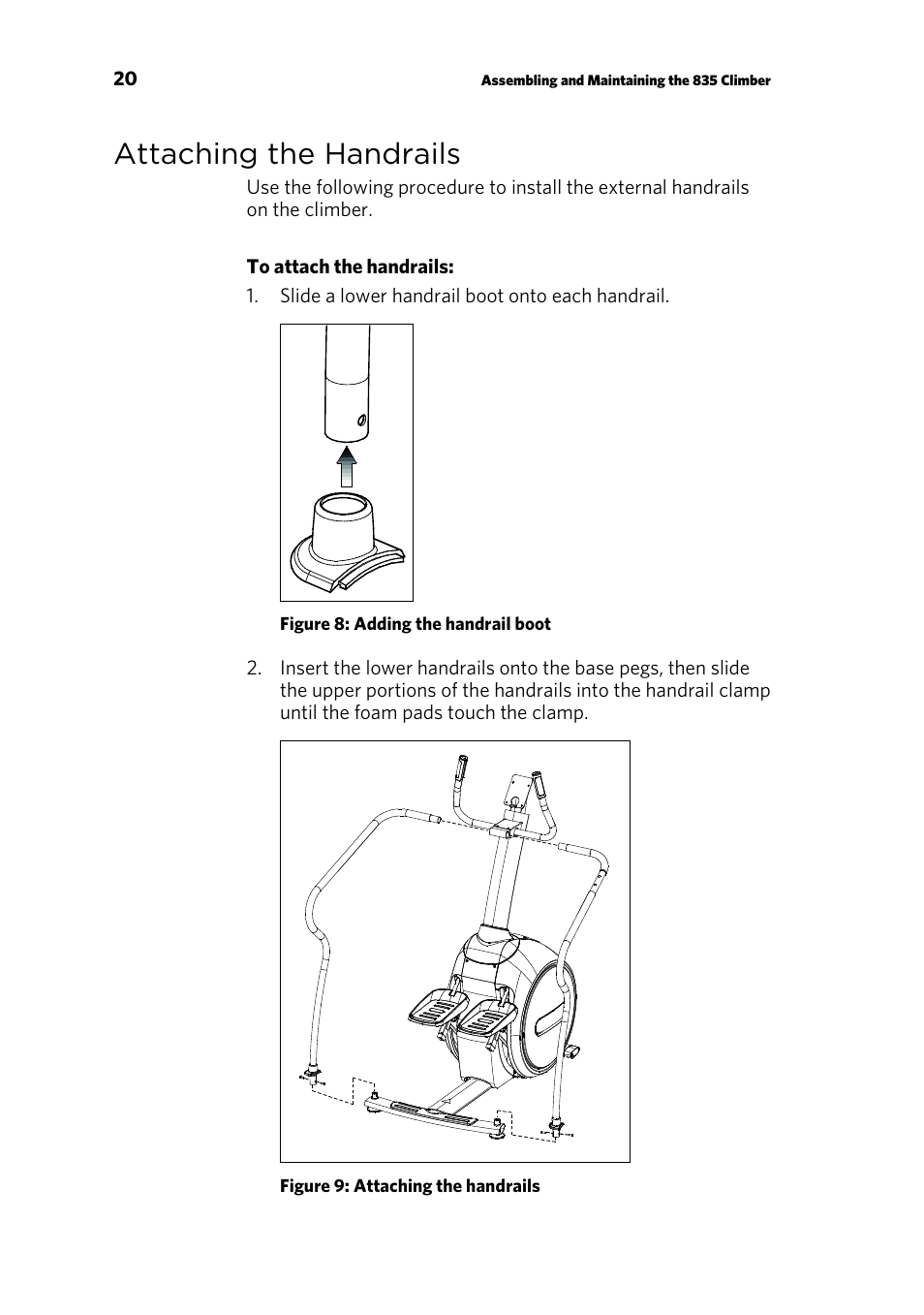 Attaching the handrails | Precor CLIMBER 835 User Manual | Page 22 / 44