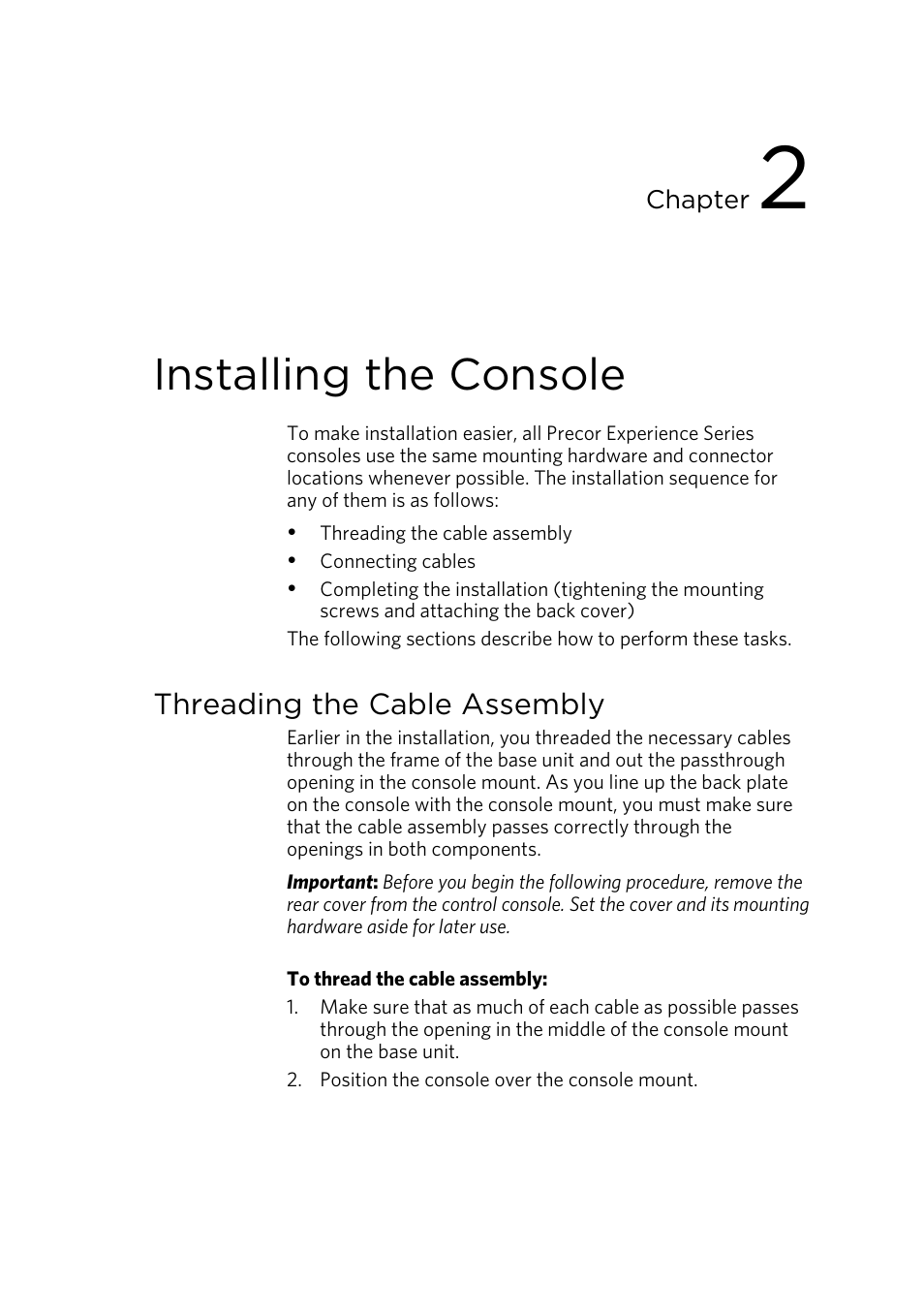 Installing the console, Threading the cable assembly | Precor CLIMBER 835 User Manual | Page 25 / 44