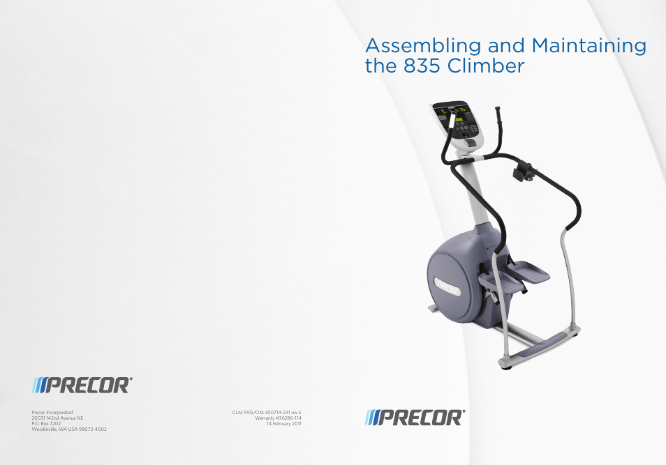 Assembling and maintaining the 835 climber | Precor CLIMBER 835 User Manual | Page 44 / 44