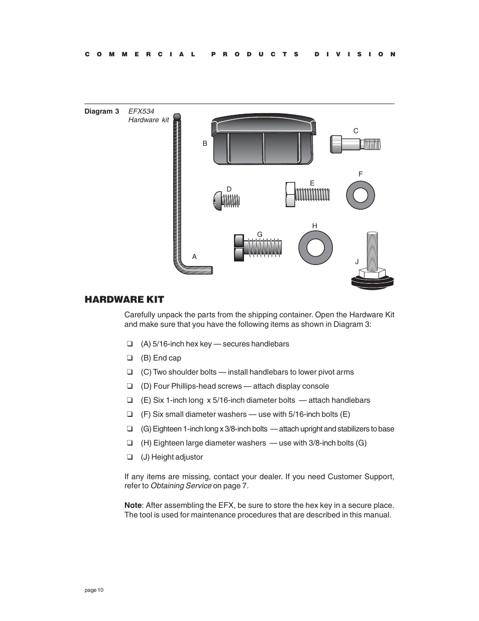 Hardware kit | Precor EFX534 User Manual | Page 10 / 56