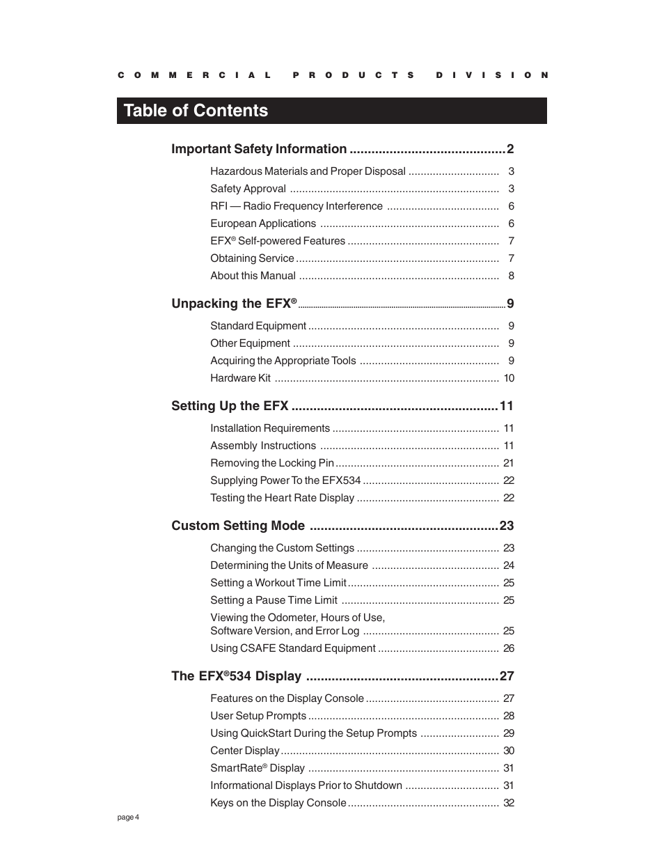 Precor EFX534 User Manual | Page 4 / 56