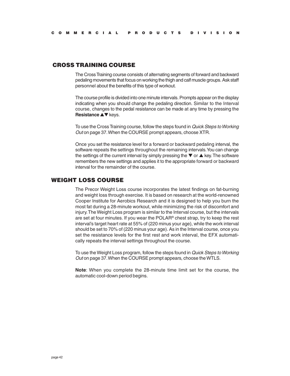 Cross training course, Weight loss course | Precor EFX534 User Manual | Page 42 / 56