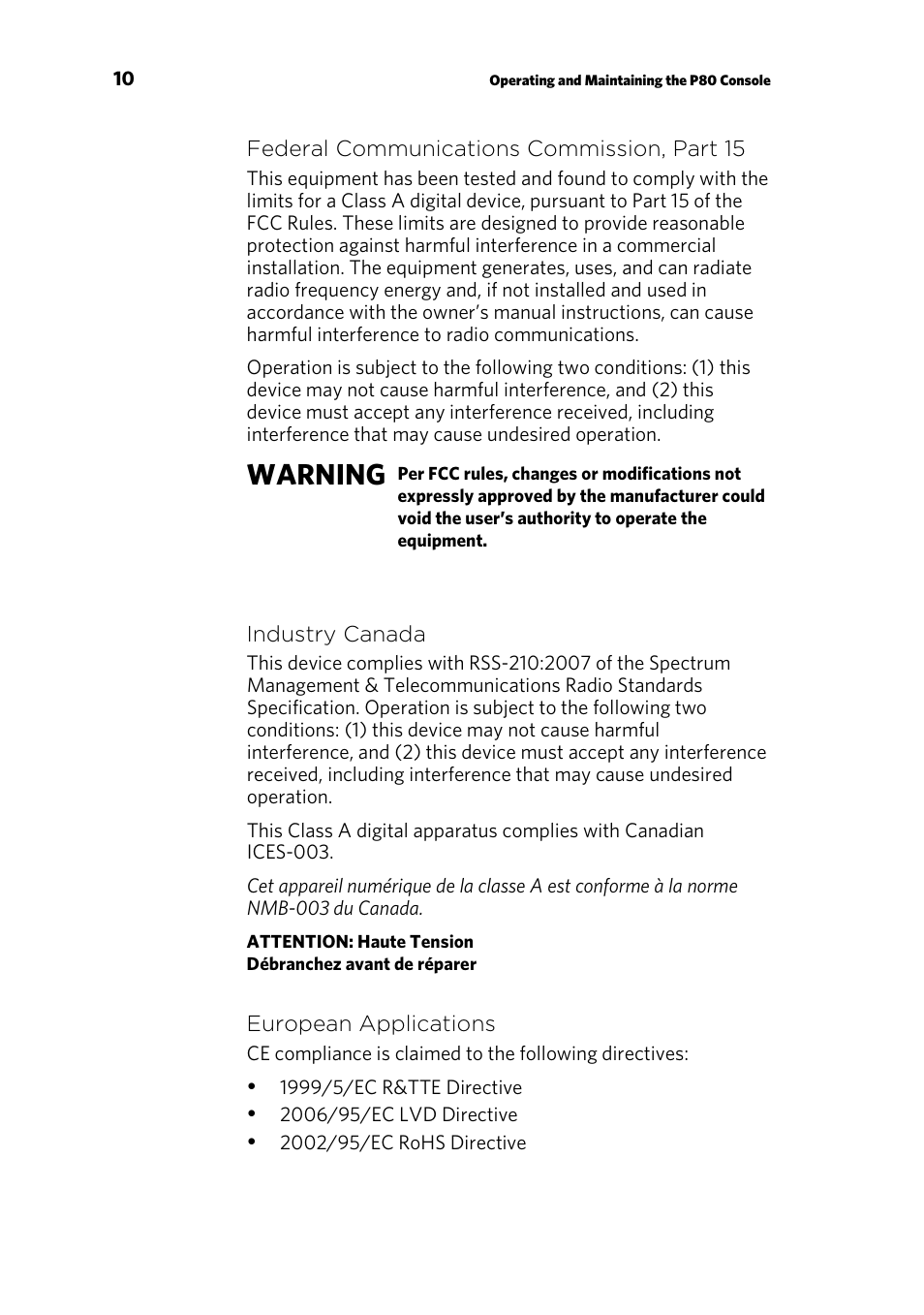 Warning | Precor p80 User Manual | Page 12 / 112