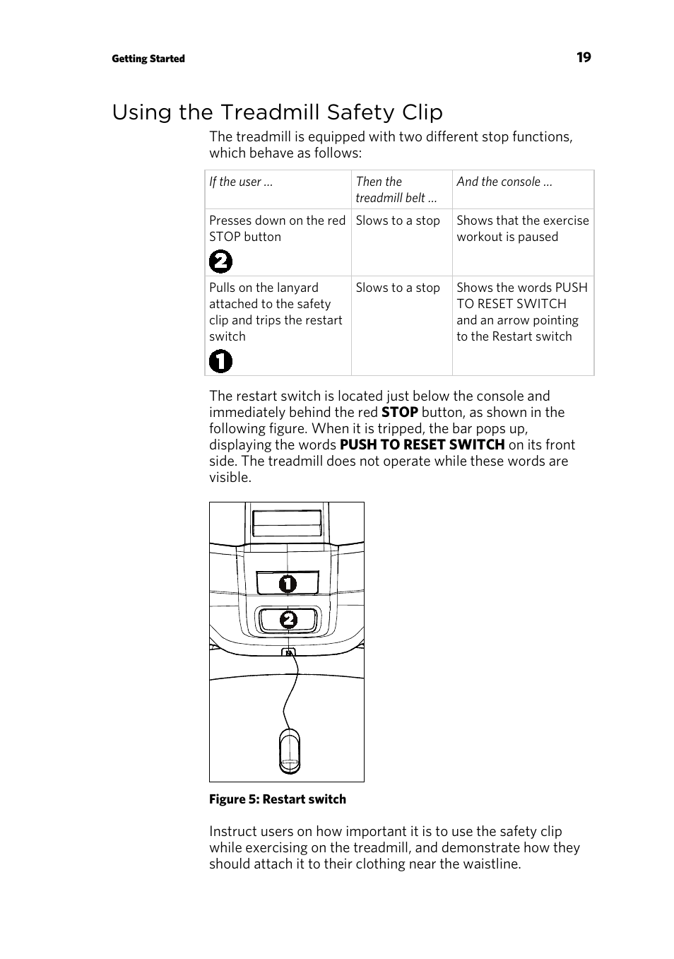 Using the treadmill safety clip | Precor p80 User Manual | Page 21 / 112