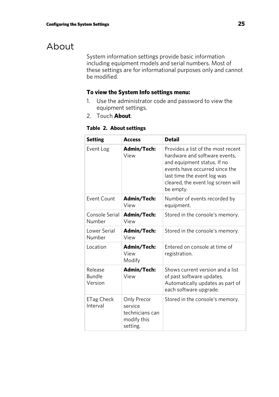 About | Precor p80 User Manual | Page 27 / 112