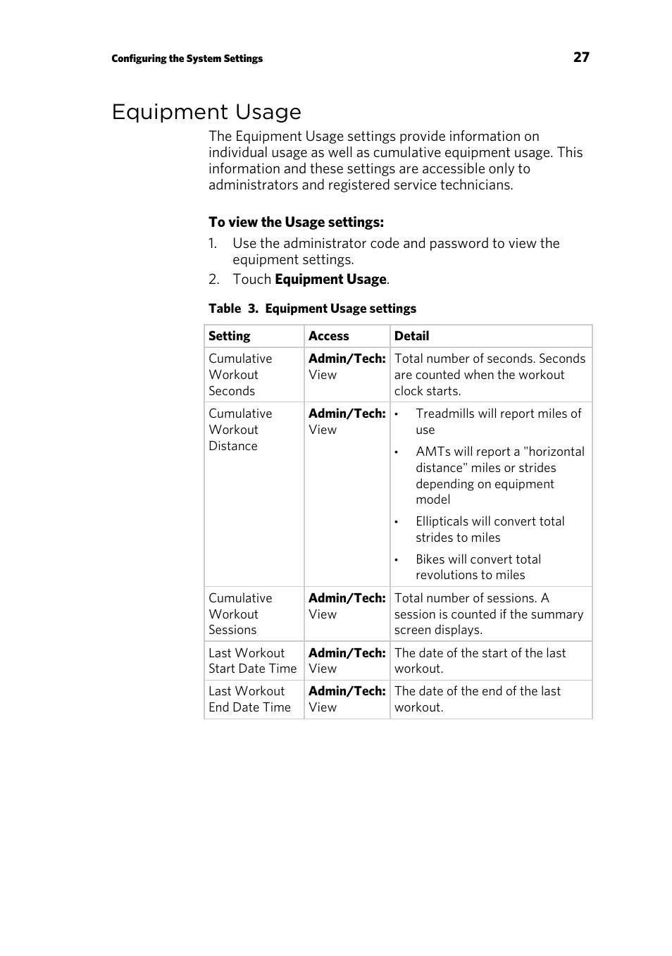 Equipment usage, System settings | Precor p80 User Manual | Page 29 / 112