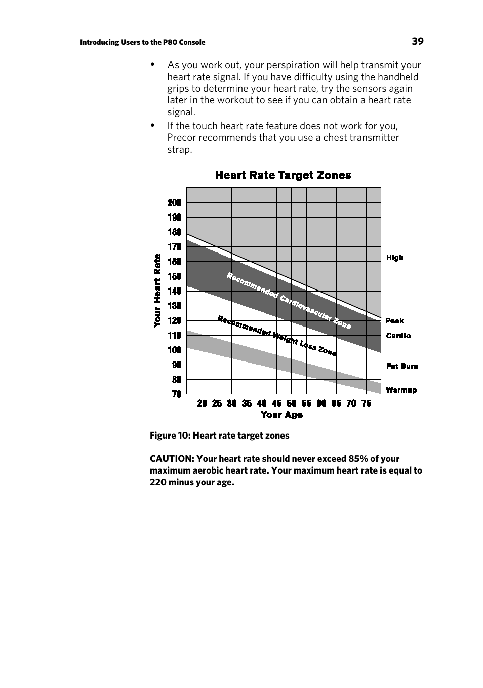 Using a chest strap transmitter | Precor p80 User Manual | Page 41 / 112