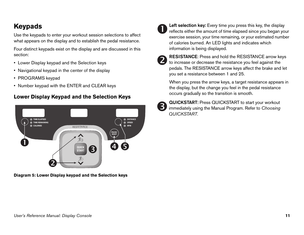 Keypads, Lower display keypad and the selection keys | Precor s 932i User Manual | Page 57 / 80