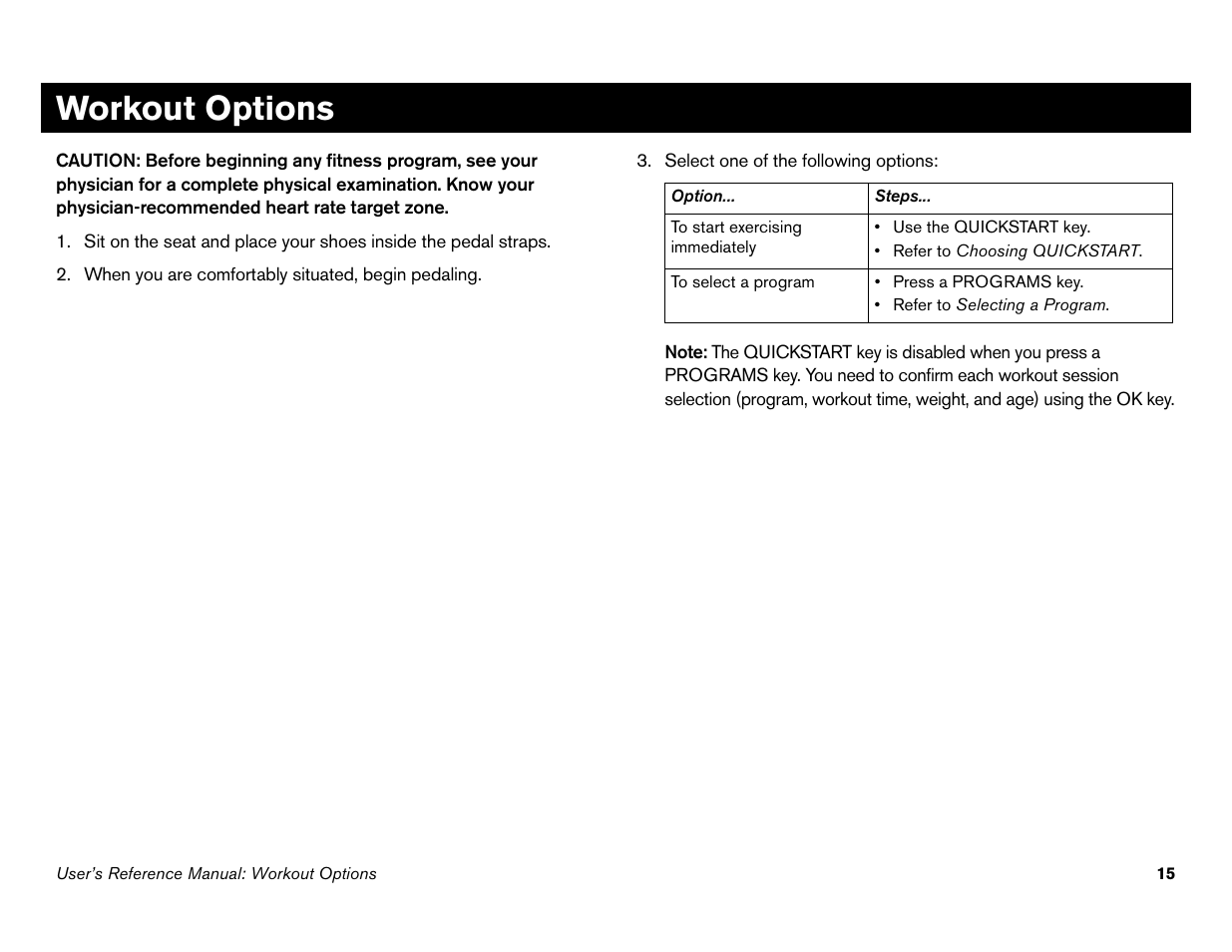 Workout options | Precor s 932i User Manual | Page 61 / 80