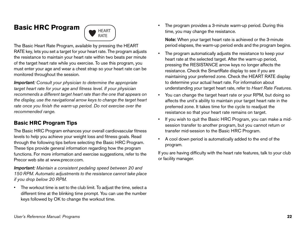 Basic hrc program | Precor s 932i User Manual | Page 68 / 80