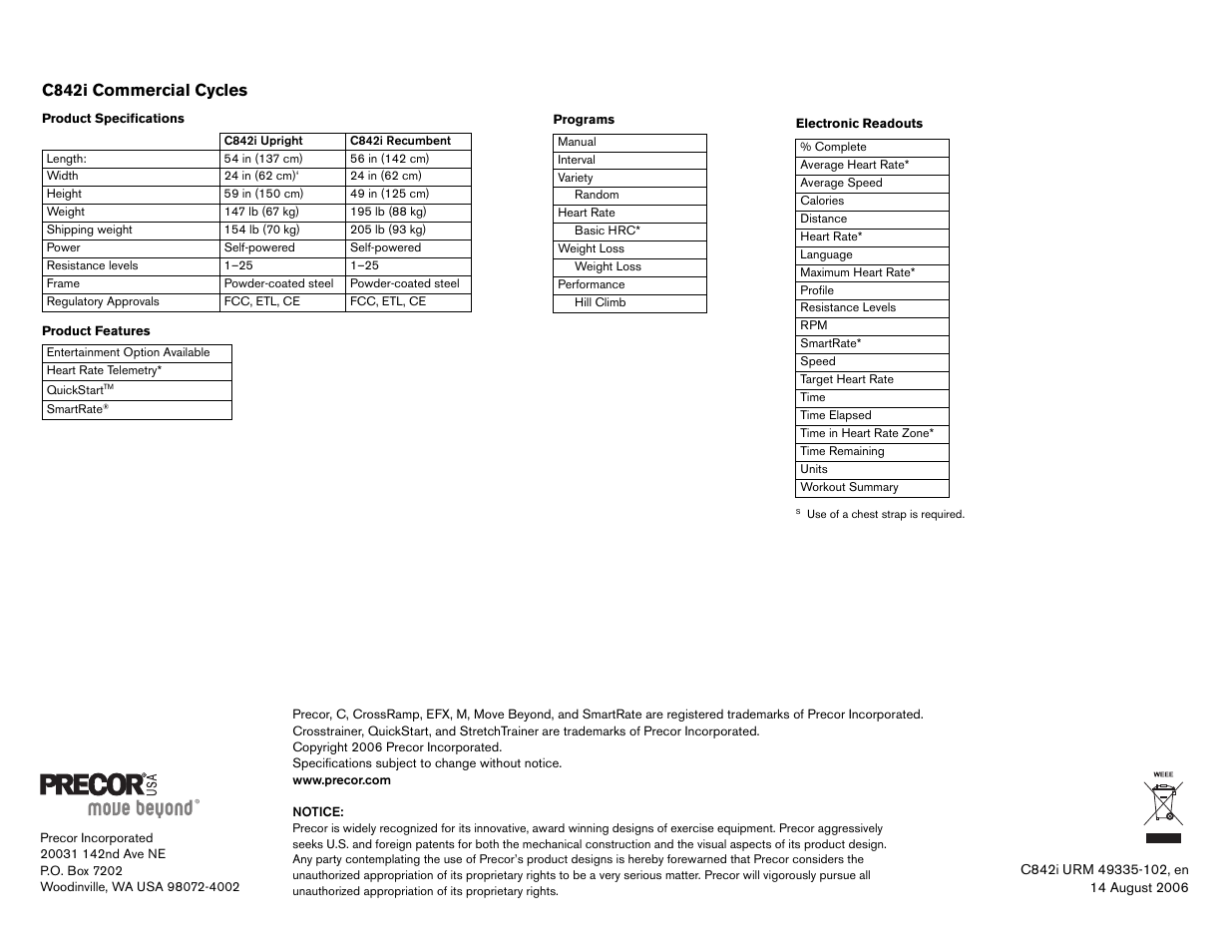 C842i commercial cycles | Precor s 932i User Manual | Page 72 / 80
