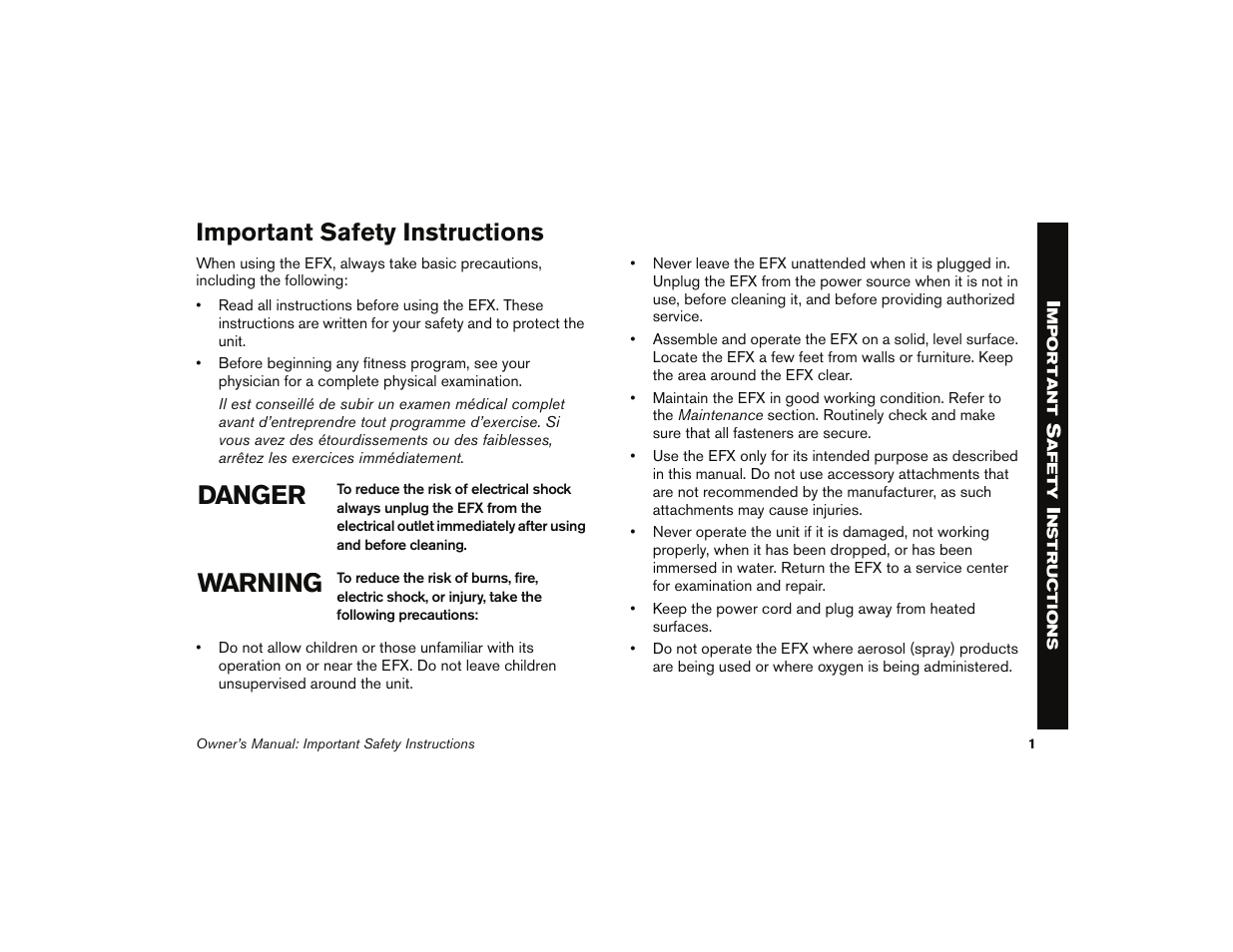 Danger warning, Important safety instructions | Precor 5.31 User Manual | Page 3 / 68