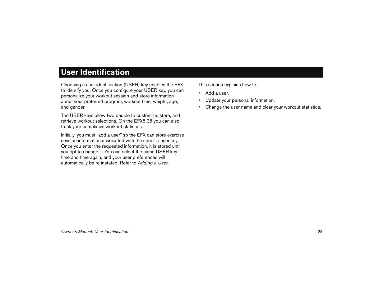 User identification | Precor 5.31 User Manual | Page 30 / 68