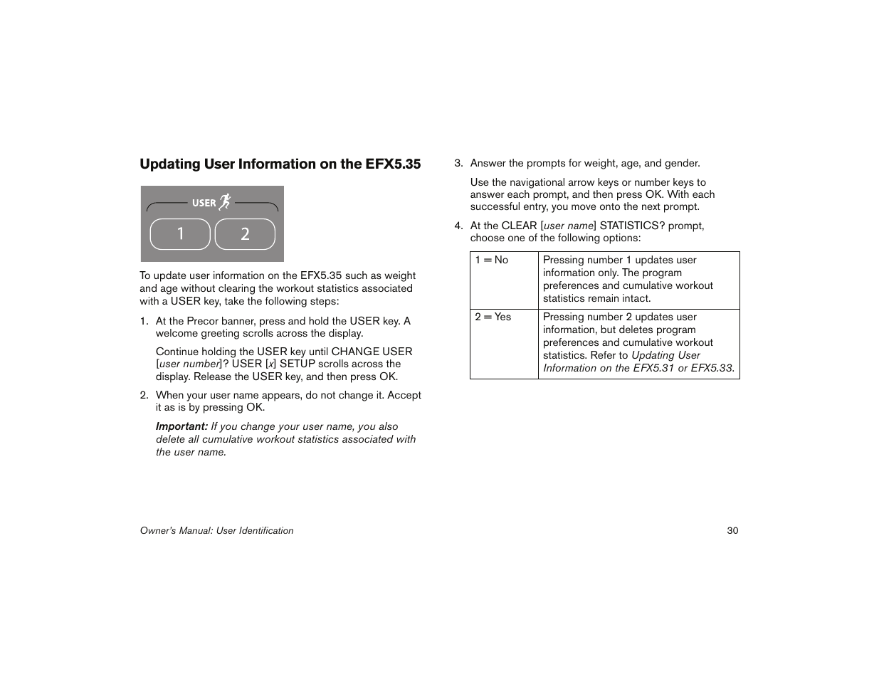 Updating user information on the efx5.35 | Precor 5.31 User Manual | Page 32 / 68