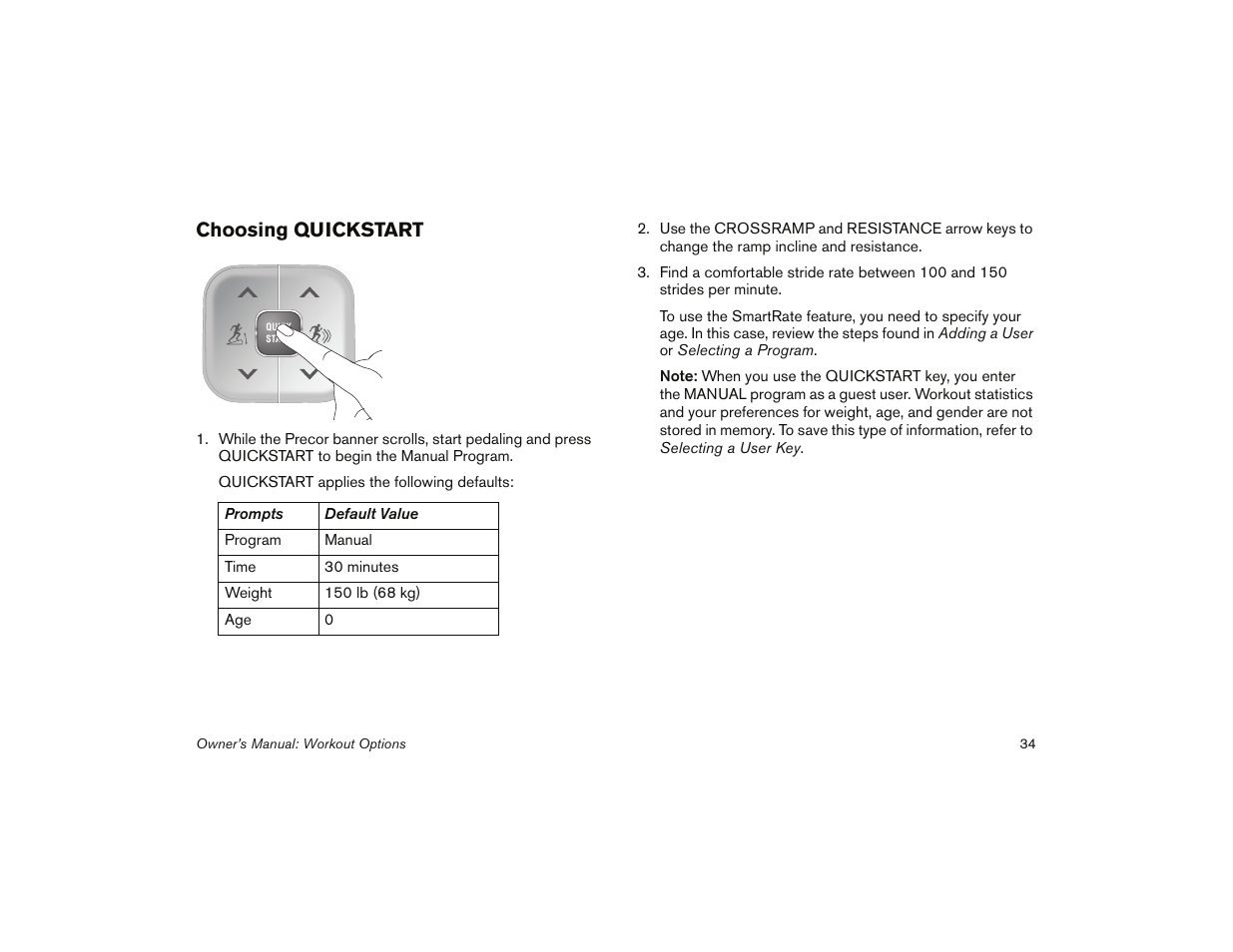 Choosing quickstart | Precor 5.31 User Manual | Page 36 / 68