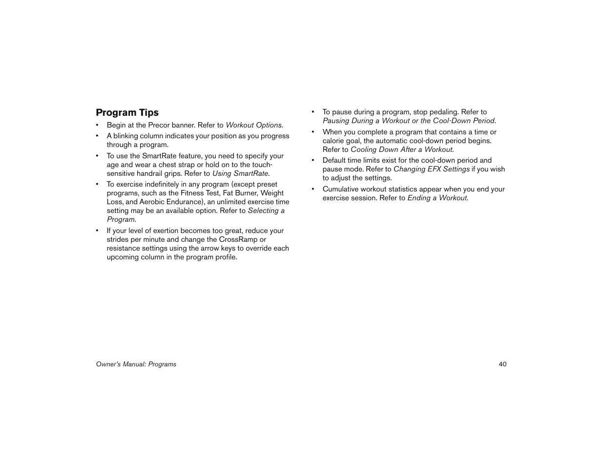Program tips | Precor 5.31 User Manual | Page 42 / 68
