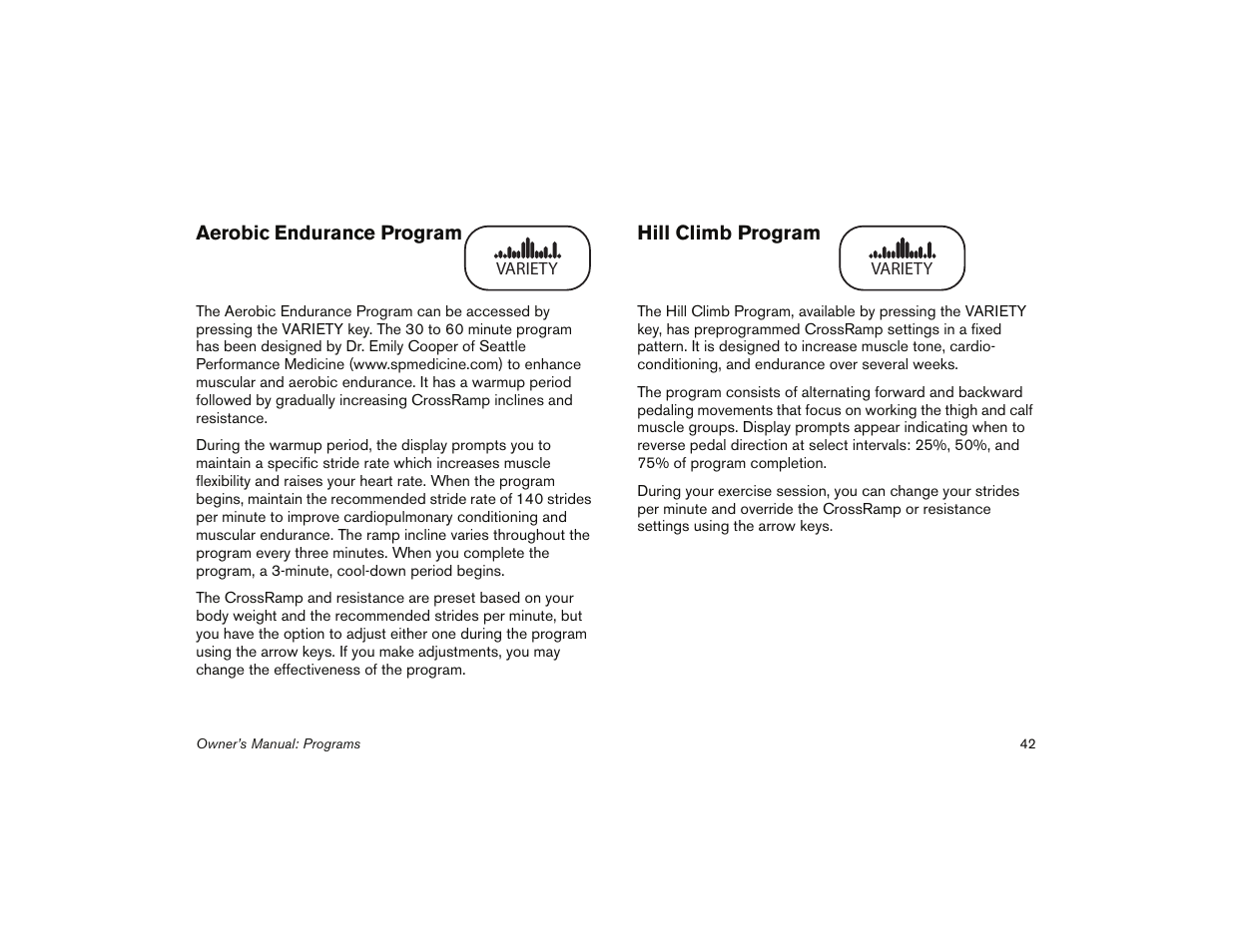Aerobic endurance program hill climb program | Precor 5.31 User Manual | Page 44 / 68