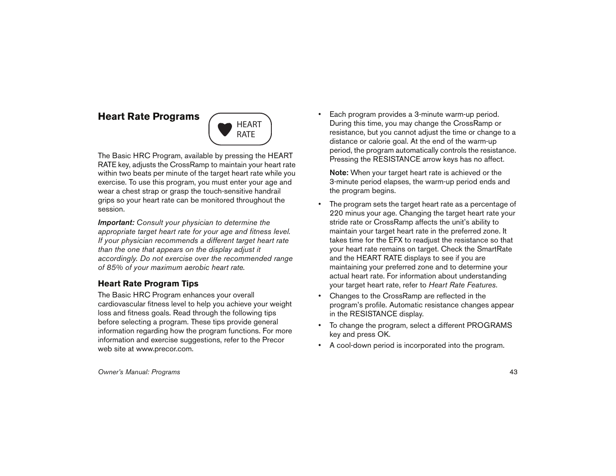 Heart rate programs | Precor 5.31 User Manual | Page 45 / 68
