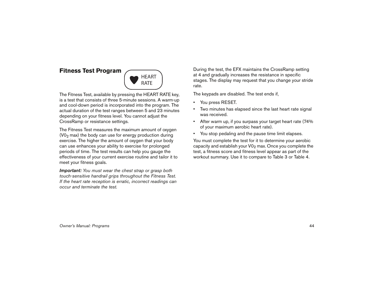 Fitness test program | Precor 5.31 User Manual | Page 46 / 68