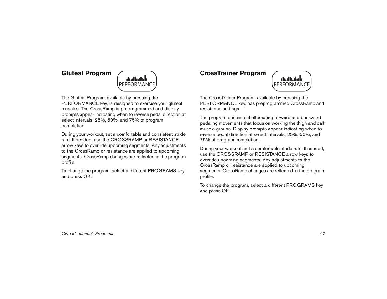 Gluteal program crosstrainer program | Precor 5.31 User Manual | Page 49 / 68