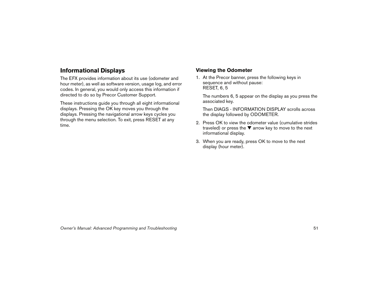 Informational displays | Precor 5.31 User Manual | Page 53 / 68