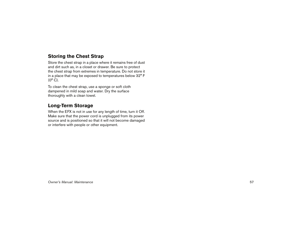 Storing the chest strap long-term storage | Precor 5.31 User Manual | Page 59 / 68