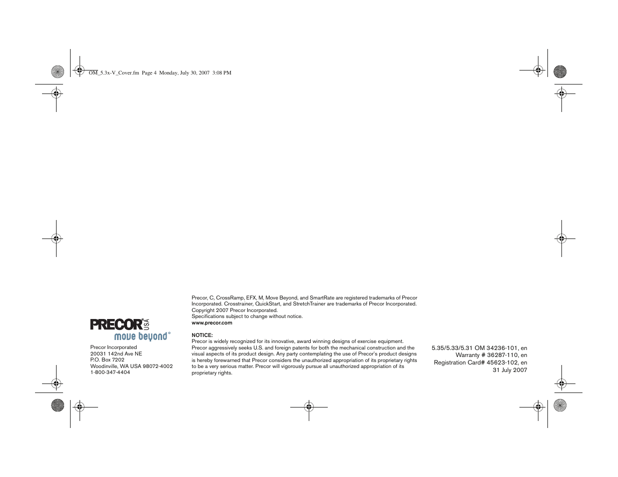 Precor 5.31 User Manual | Page 68 / 68