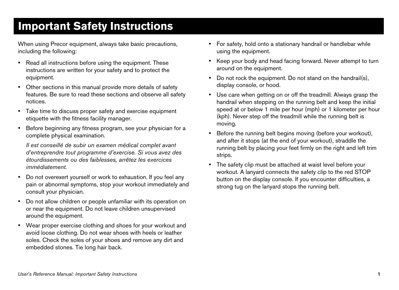 Important safety instructions | Precor EFX534i User Manual | Page 47 / 98