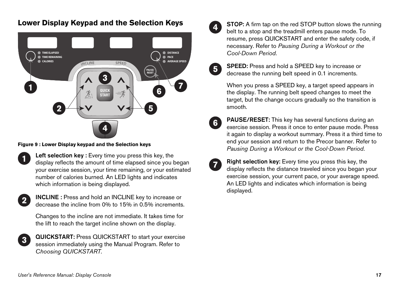 Lower display keypad and the selection keys | Precor EFX534i User Manual | Page 63 / 98