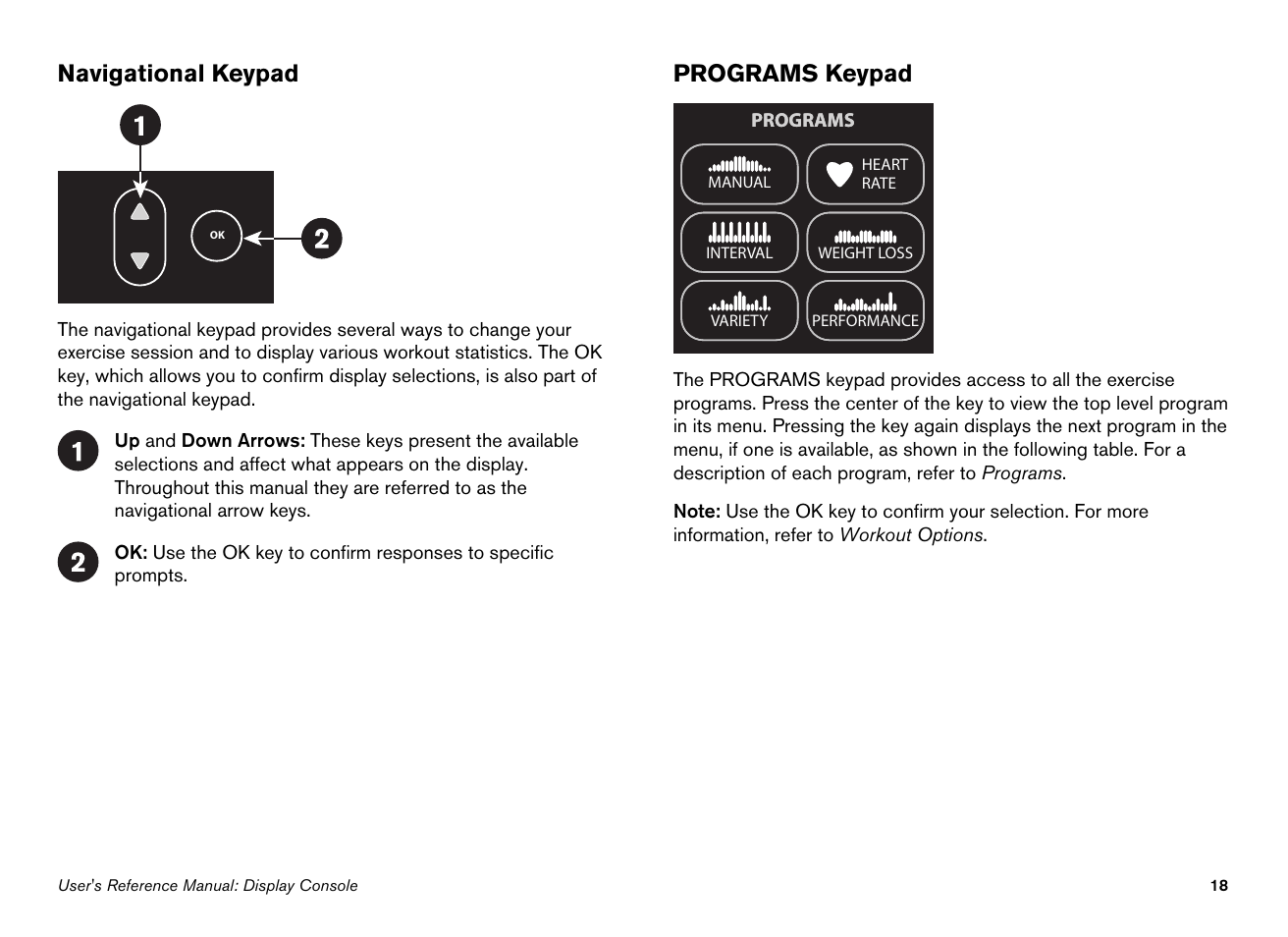 Navigational keypad, Programs keypad | Precor EFX534i User Manual | Page 64 / 98