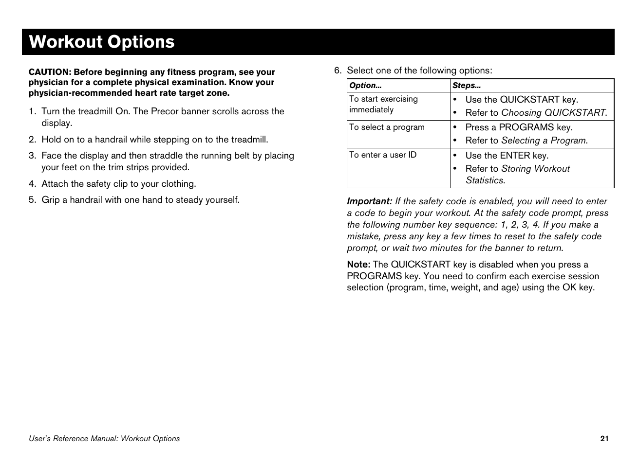 Workout options | Precor EFX534i User Manual | Page 67 / 98