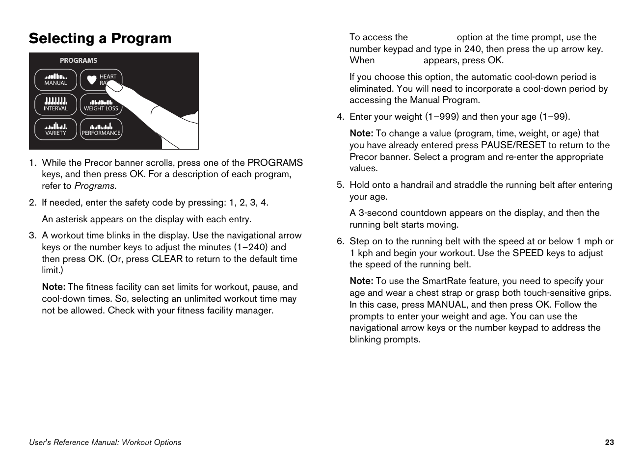 Selecting a program | Precor EFX534i User Manual | Page 69 / 98