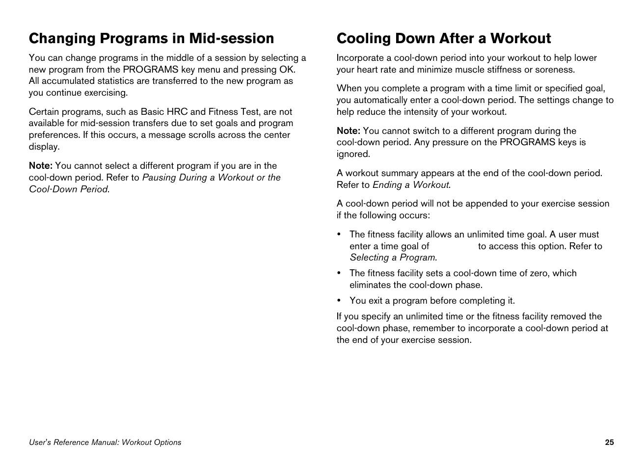 Changing programs in mid-session, Cooling down after a workout | Precor EFX534i User Manual | Page 71 / 98