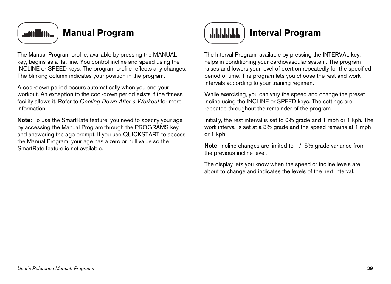 Manual program, Interval program | Precor EFX534i User Manual | Page 75 / 98