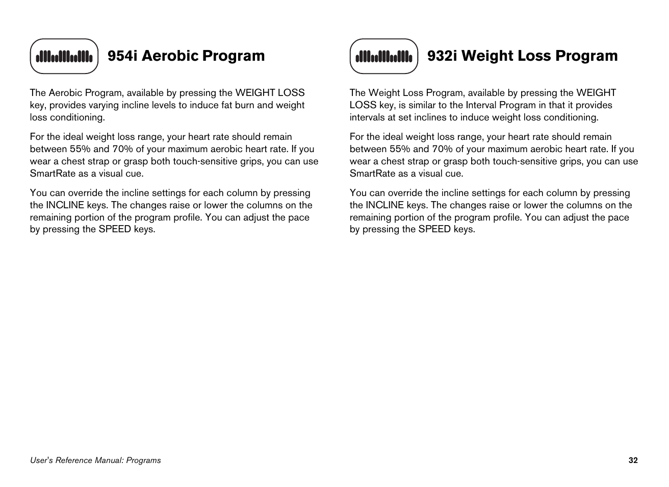 954i aerobic program, 932i weight loss program | Precor EFX534i User Manual | Page 78 / 98